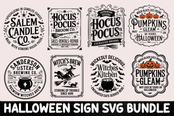 10 Vintage Halloween Sign SVG Bundle