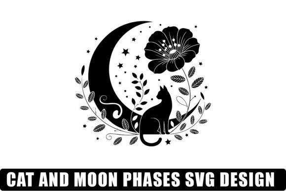 Cat and Moon Phases SVG Design for Graphics and Crafts