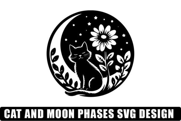 Cat and Moon Phases SVG for Graphics and Crafts