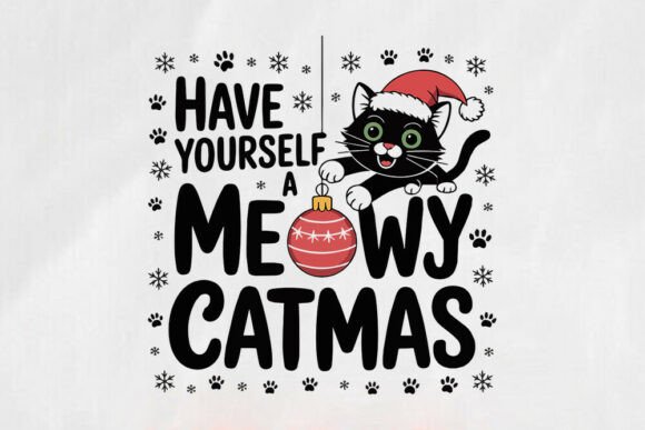 Cute Christmas Cat Design Svg- Graphics