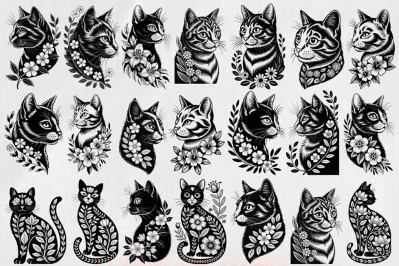 Floral Cat Silhouette Svg Bundle: Graphics for Crafts and Content