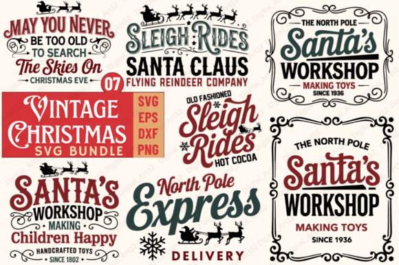 Vintage Christmas Signs SVG Bundle