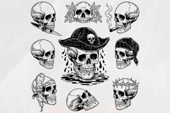 Vintage Skull Illustrations Svg - Graphics and Crafts